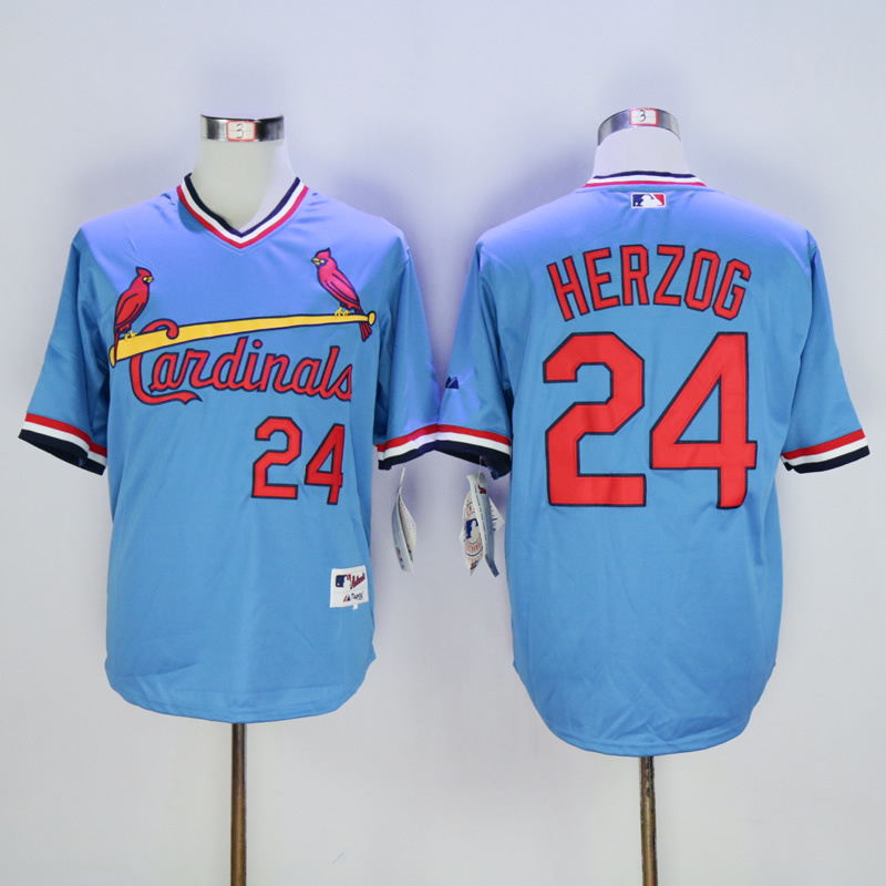 Men St. Louis Cardinals #24 Herzog Blue Throwback MLB Jerseys->->MLB Jersey